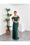 Strappy Off-Shoulder Detailed Draped Front Slit Glittery Maxi Women's Evening Dress