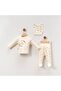 Floral Patterned Newborn 3-Piece Hospital Discharge Set (Snap Fastener Top + Booties Bottom + Hat)-Soft