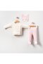 Newborn 3-Piece Hospital Discharge Set (Cross Snap Top + Booties Bottom + Hat)-Pink - 2