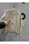 Women's Ecru Oversize Crop Short Model Knitwear Sweater - 6