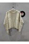 Women's Ecru Oversize Crop Short Model Knitwear Sweater - 4