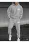 Unisex Mountain Figured Lover's Combination Oversize Hooded Top and Bottom Tracksuit Set