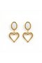 Steel Earrings Gold Color Pearl Heart Detailed Dangle Women's Earrings - 2