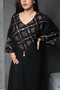 Luxury embroidery linen V neck jalabiya. with velvet details - 2