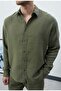 Men's Khaki Oversize Relaxed Fit Premium Summer Textured Long Sleeve Muslin Shirt