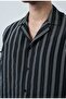 Men's Black Oversize Relaxed Fit Striped Premium Summer Long Sleeve Modal Shirt - 2