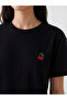 Black Crew Neck Cherry Embroidered Women's T-Shirt - 3