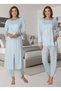 Women's Blue Elegant Lace Detailed Buttoned Long Sleeve Maternity Pajama Set - 3