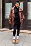 Leather Jacket with Elastic Waist Detail and Wide Collar 6194 - 4