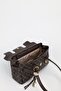 Women's Monogram Brown Leather Belted Charm Detailed Covered Hand and Shoulder Bag 16X30 cm Pera - 6