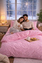Double Pink Duvet Cover Set Fitted Sheet Piece Soft-Textured Breathable Duvet Cover Set