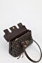 Women's Monogram Brown Leather Belted Charm Detailed Covered Hand and Shoulder Bag 16X30 cm Pera - 5