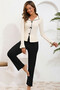 Women's Bowknot Long Sleeve Ecru Top Black Bottom Pajama Set - 3