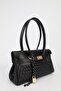 Women's Black Braided Leather Belted Charm Detailed Covered Hand and Shoulder Bag 16X30 cm Pera - 3