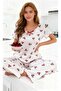 Women's Cherry Patterned Comfortable Women's Pajama Set Seasonal Satin Look - 2