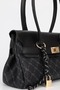 Women's Monogram Black Leather Belted Charm Detailed Covered Hand and Shoulder Bag 16X30 cm Pera - 7
