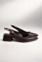 Women's Sole Brown Leather Short Heeled Open Back Shoes - 4