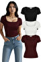 3-Piece Set U-Neck Short-Sleeve Corded Fabric Cotton Blouse T-Shirt