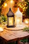 طقم من قطعتين من فوانيس رمضان المغربية المزخرفة بنقوش شبكية مع موسيقى - 2