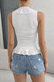 Sleeveless V-Neck Ruffled Ecru Blouse - 4