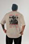 Hades 1 Mythology Back Printed Beige Oversize T-Shirt Men Women Cotton Crew Neck Tshirt - 2