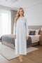 Women's Blue Buttoned Floral Detailed Long Sleeve Plus Size (Oversized) Design Comfortable Cut Nightgown - 8