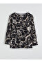 Black Boat Neck Patterned Women's T-Shirt (S6) - 5