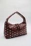 Women's Burgundy Leather Studded Detailed Zipper Closure Hand, Arm and Shoulder Bag - 3