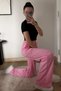 Glow Pink Cyrstal Detail Glittery Loose Fit Cool Sweatpants - 5