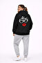Dear Couple Funny Face Printed Oversize Hoodie Set for Women and Men Black - 2
