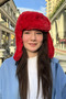 Young Red Plush Pilot Hat |   Unisex Trendy Winter Ushanka Model with Headphones