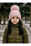 Pompom Soft Textured Knitted Pink Women's and Children's Beanie 5-12 Years Old