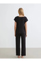 Black v-neck tulle detailed women's pajama set - 2
