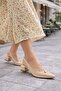 Women's Pointed Toe Open Back Beige Heeled Casual Shoes - 3