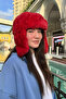 Young Red Plush Pilot Hat |   Unisex Trendy Winter Ushanka Model with Headphones - 3