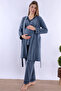 Effortt Indigo Maternity Pajama Set with Dressing Gown - 4