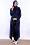 Effortt - Comfortable Cut Long Robe Maternity Pajama Set with Hijab - Navy Blue - 3