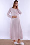 Cotton Comfortable Cut Maternity Nightgown with Breastfeeding Feature - Pink - 4