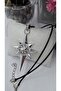 Zircon Stone Silver Color 8-Pointed Star Black Rope Chain Necklace-45Cm - 6