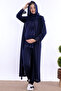 Effortt - Comfortable Cut Long Robe Maternity Pajama Set with Hijab - Navy Blue - 5
