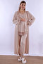Comfortable Cut Long Robe Maternity Pajama Set Effortt - Beige - 4