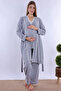 Effortt Dark Gray Maternity Pajama Set with Dressing Gown - 2