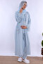 Cotton Maternity and Breastfeeding Pajama Set with Hijab and Robe - Blue - 3