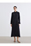 Black tie-waist modal blend shirt dress