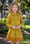 Girl's Striped Detailed Shirt Collar Jacket with Cuffed Waist and Pleated Suede Mustard Skirt Set - 2
