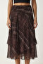 Plaid Asymmetric Chiffon Midi Skirt Lzv0050 Mürdüm - 3