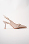 Women's beige slingback pointed-toe heels with buckle detail - 2
