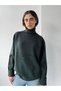 High-Necked Long Knit Sweater for Women in Dark Green