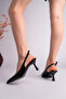 Women's Black Open Back Pointed Toe Heeled Shoes - 5