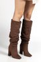 4807 Coffee-Colored Suede Pointed-Toe Gored Thick-Heeled Women's Casual Boots - 2